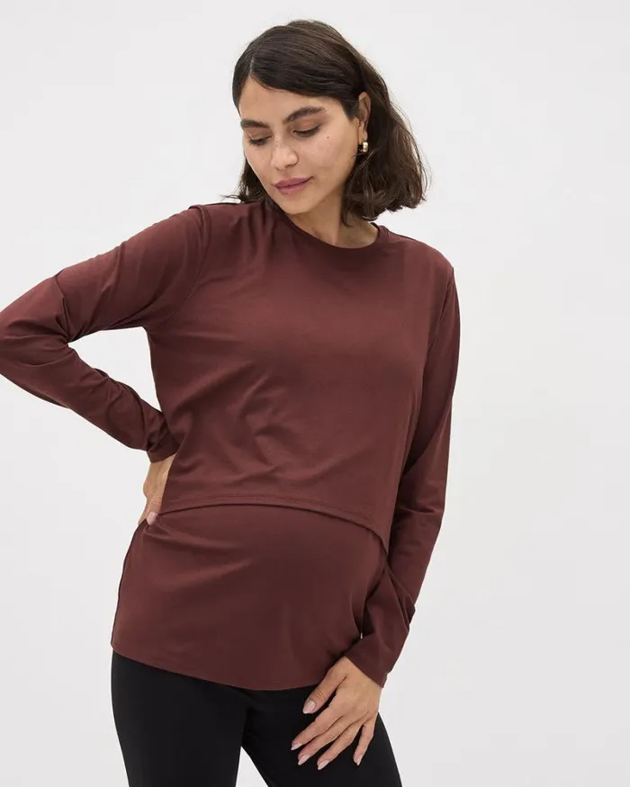 RWandCO Nursing LongSleeve Nursing Tee 8211 Thyme Maternity Rum Raisin 8211 Women RWandCO Nursing LongSleeve Nursing Tee 8211 Thyme Maternity Rum Raisin 8211 Women