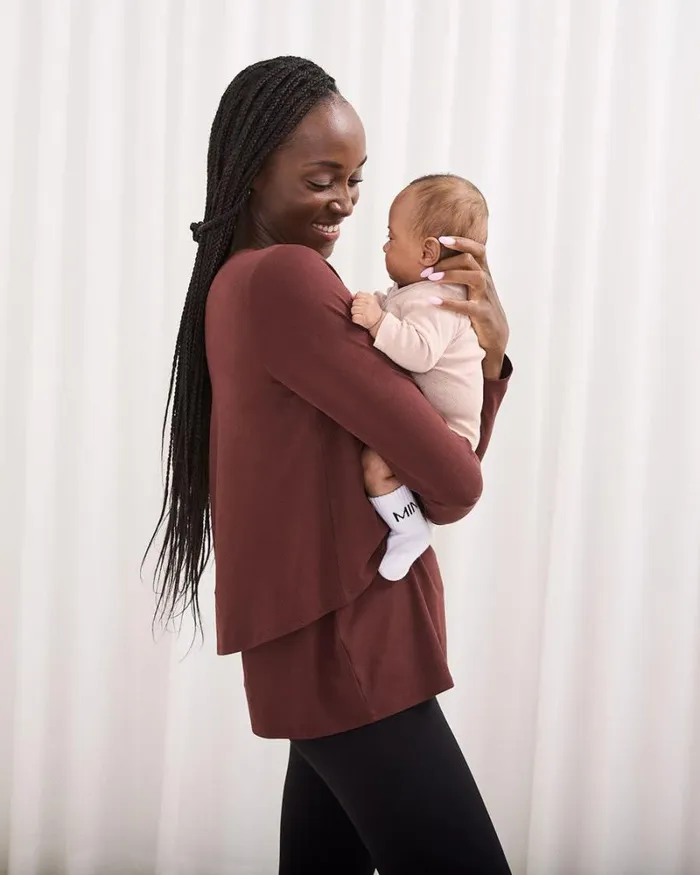 RWandCO Nursing LongSleeve Nursing Tee 8211 Thyme Maternity Rum Raisin 8211 Women RWandCO Nursing LongSleeve Nursing Tee 8211 Thyme Maternity Rum Raisin 8211 Women