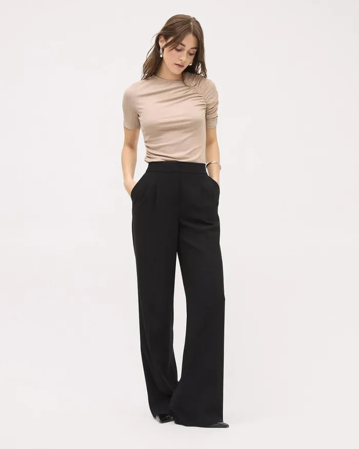 RWandCO Pants Black HighRise WideLeg Crepe Pant Black 8211 Women