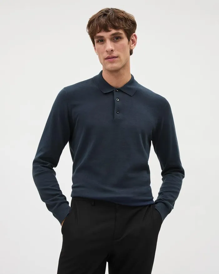 RWandCO Polos LongSleeve Polo Sweater Inky Blue 8211 Men