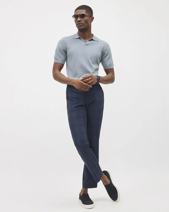 RWandCO Polos ShortSleeve Cotton Polo Sweater With Johnny Collar Blue Ridge 8211 Men