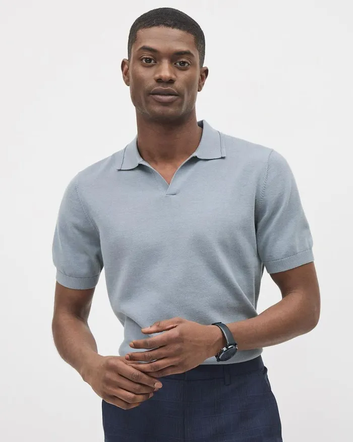 RWandCO Polos ShortSleeve Cotton Polo Sweater With Johnny Collar Blue Ridge 8211 Men RWandCO Polos ShortSleeve Cotton Polo Sweater With Johnny Collar Blue Ridge 8211 Men