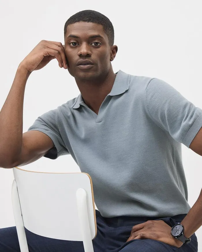 RWandCO Polos ShortSleeve Cotton Polo Sweater With Johnny Collar Blue Ridge 8211 Men RWandCO Polos ShortSleeve Cotton Polo Sweater With Johnny Collar Blue Ridge 8211 Men
