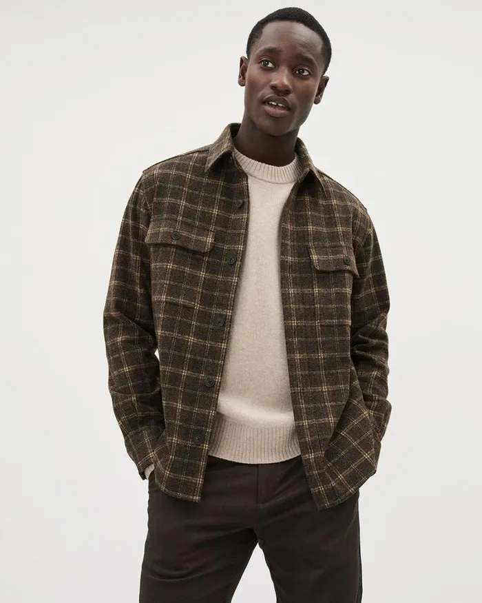 RWandCO Shirts LongSleeve Plaid Brown Overshirt Dark Brown 8211 Men