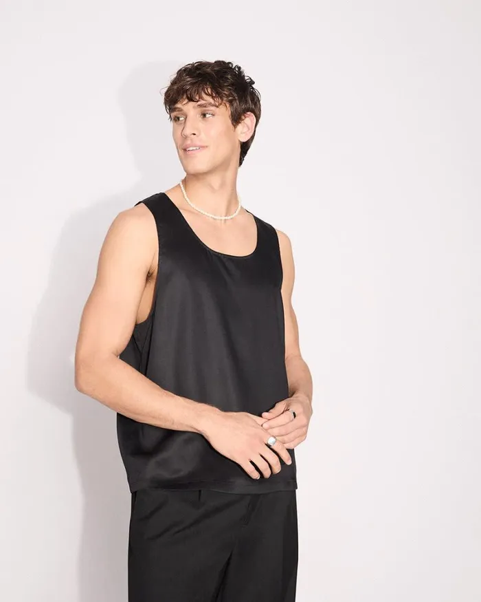 RWandCO Shirts ScoopNeck Sateen Cami Black 8211 Men RWandCO Shirts ScoopNeck Sateen Cami Black 8211 Men