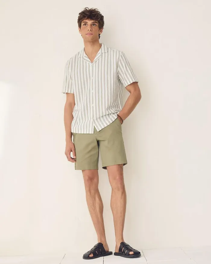 RWandCO Shirts Striped RegularFit ShortSleeve Cotton Shirt With Camp Collar Bright White 8211 Men