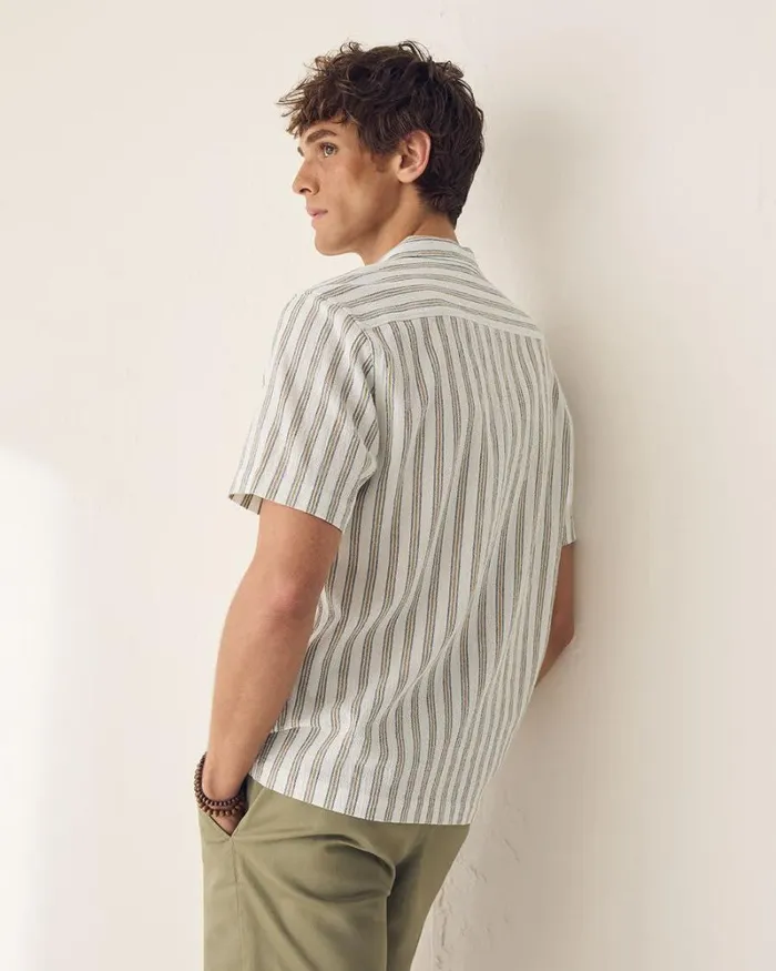 RWandCO Shirts Striped RegularFit ShortSleeve Cotton Shirt With Camp Collar Bright White 8211 Men