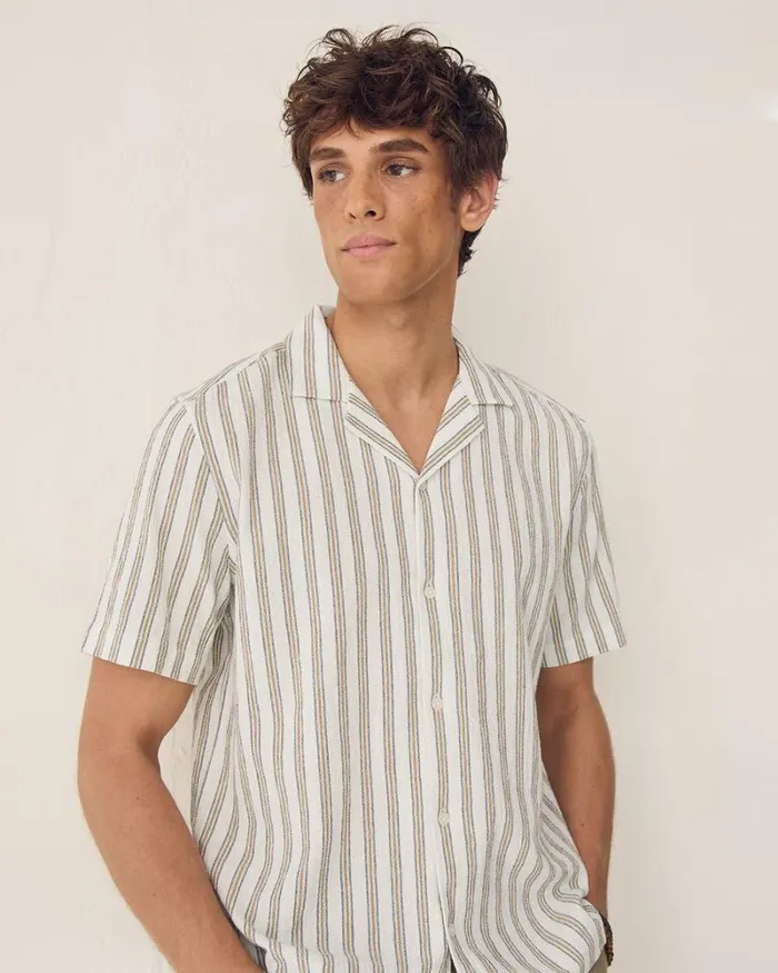 RWandCO Shirts Striped RegularFit ShortSleeve Cotton Shirt With Camp Collar Bright White 8211 Men