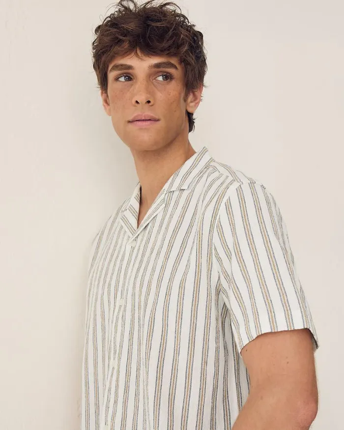 RWandCO Shirts Striped RegularFit ShortSleeve Cotton Shirt With Camp Collar Bright White 8211 Men
