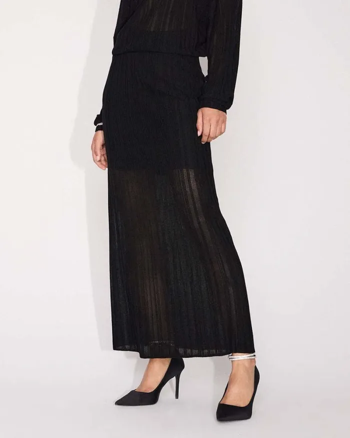 RWandCO Skirts Sheer HighRise ALine Maxi Skirt Black 8211 Women