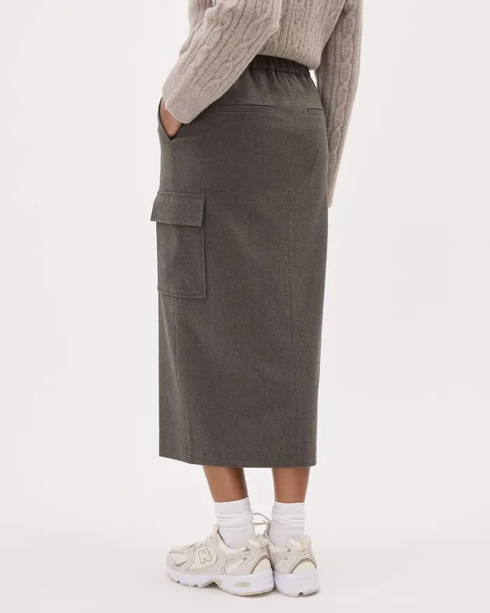 RWandCO Skirts Straight Flannel Midi Skirt With Cargo Pockets Brown Heather 8211 Women RWandCO Skirts Straight Flannel Midi Skirt With Cargo Pockets Brown Heather 8211 Women