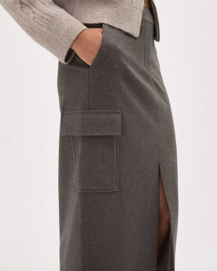 RWandCO Skirts Straight Flannel Midi Skirt With Cargo Pockets Brown Heather 8211 Women RWandCO Skirts Straight Flannel Midi Skirt With Cargo Pockets Brown Heather 8211 Women