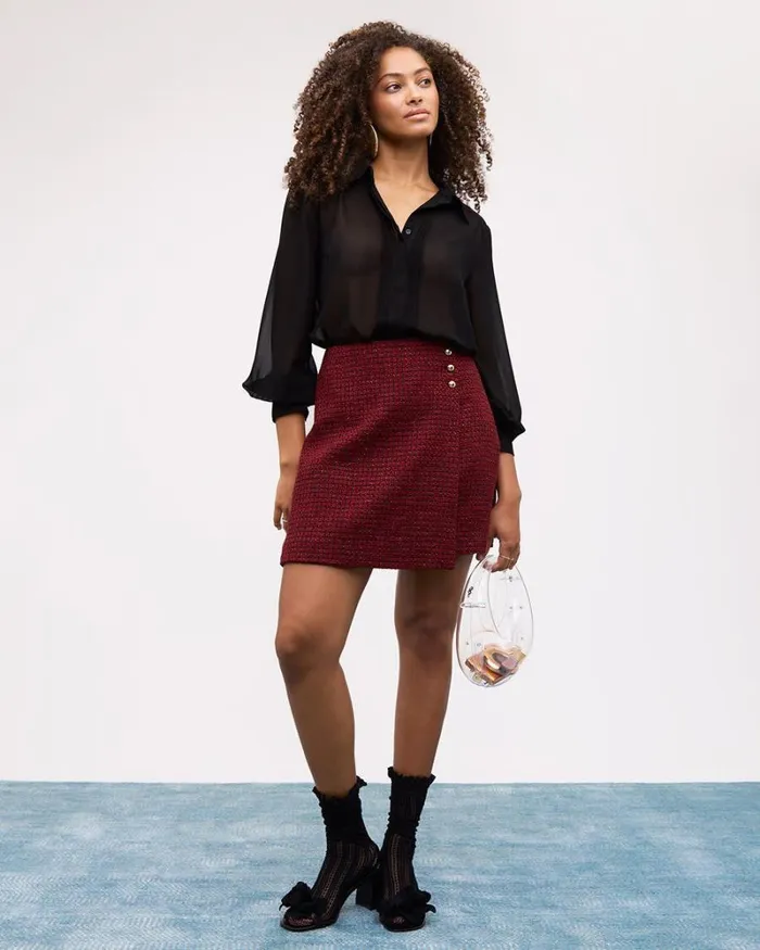 RWandCO Skirts Tweed ALine Mini Skirt Red And Black Multi 8211 Women