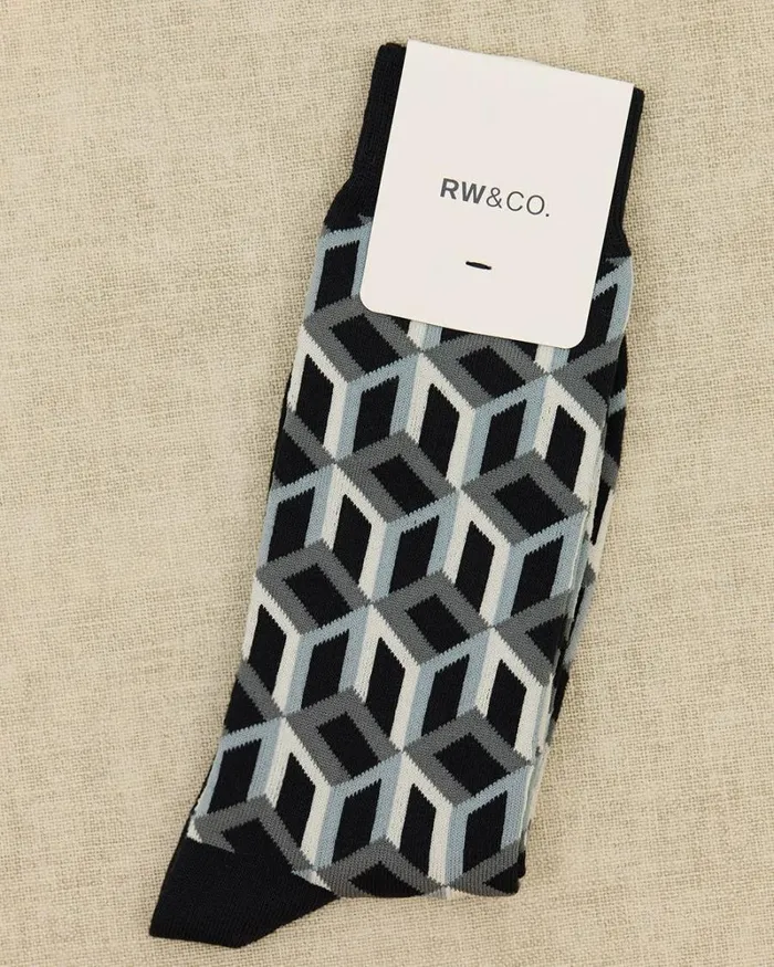 RWandCO Socks Black Socks With Geometric Pattern Black 8211 Men