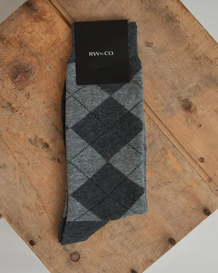 RWandCO Socks Grey Argyle Dress Socks Medium Heather Gray 8211 Men