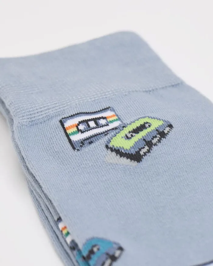 RWandCO Socks Socks With Audio Cassettes Ashley Blue 8211 Men RWandCO Socks Socks With Audio Cassettes Ashley Blue 8211 Men