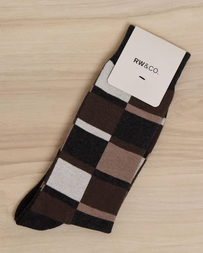 RWandCO Socks Socks With Square Geometric Pattern Charcoal 8211 Men