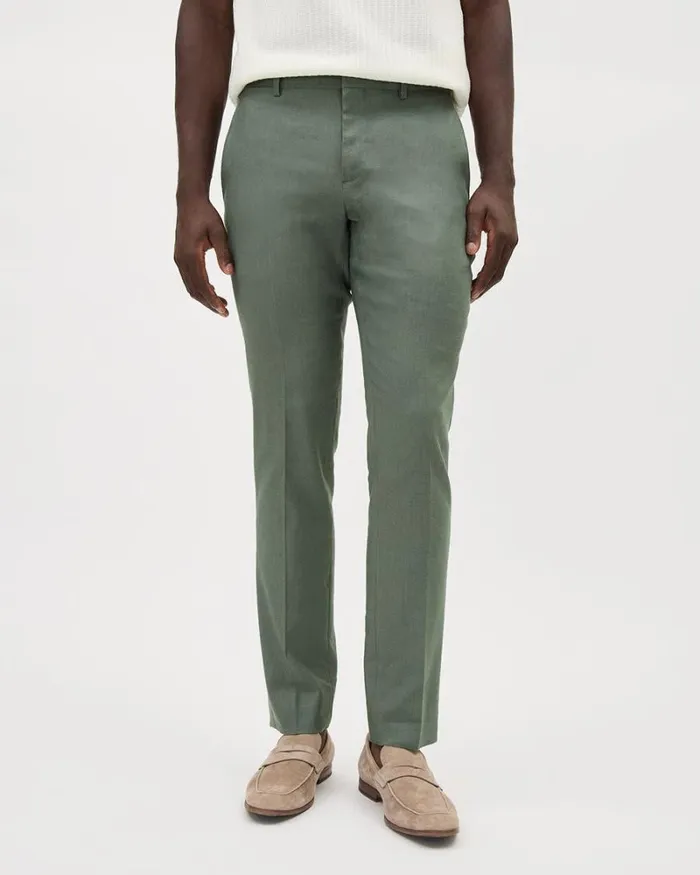 RWandCO Suit Pants Slim Fit Stretch Linen Suit Pant Olive Grove 8211 Men