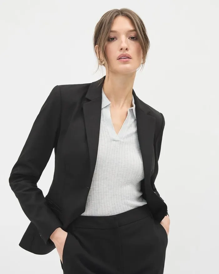 RWandCO Suits Limitless Black TwoButton Short Fitted Blazer Black 8211 Women