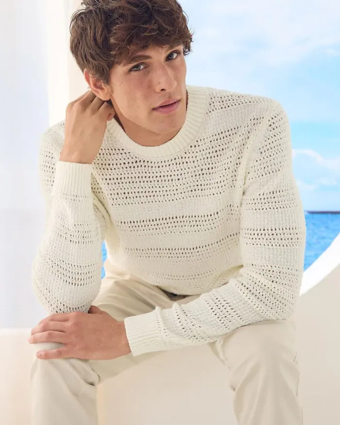 RWandCO Sweaters and Cardigans LongSleeve CrewNeck Sweater With Open Stitches Marshmallow 8211 Men RWandCO Sweaters and Cardigans LongSleeve CrewNeck Sweater With Open Stitches Marshmallow 8211 Men