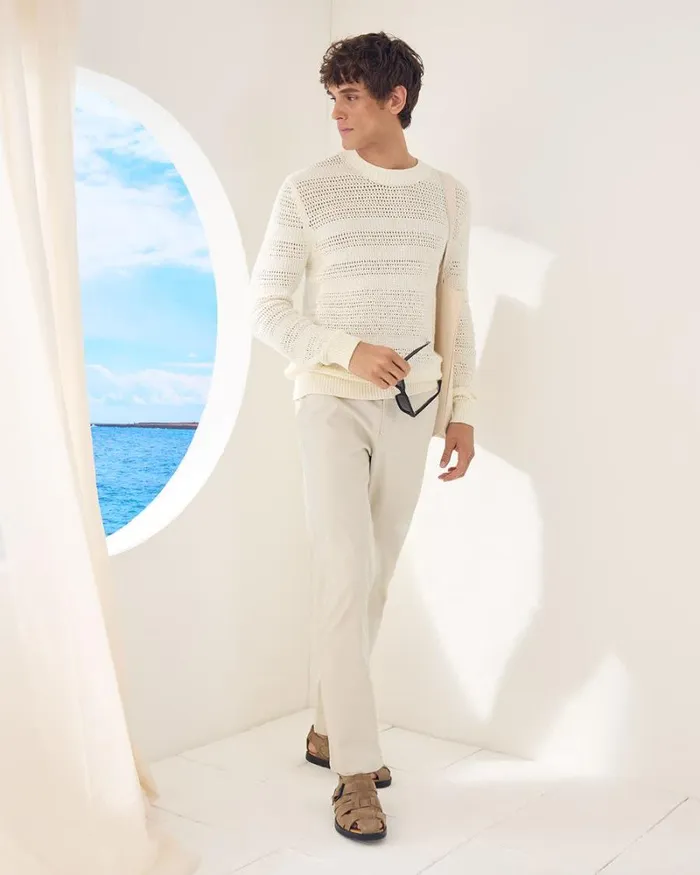 RWandCO Sweaters and Cardigans LongSleeve CrewNeck Sweater With Open Stitches Marshmallow 8211 Men RWandCO Sweaters and Cardigans LongSleeve CrewNeck Sweater With Open Stitches Marshmallow 8211 Men