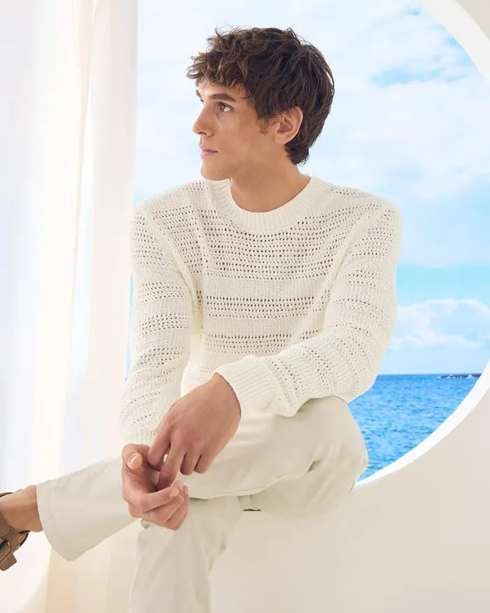 RWandCO Sweaters and Cardigans LongSleeve CrewNeck Sweater With Open Stitches Marshmallow 8211 Men RWandCO Sweaters and Cardigans LongSleeve CrewNeck Sweater With Open Stitches Marshmallow 8211 Men