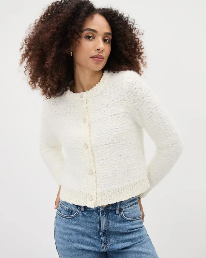 RWandCO Sweaters and Cardigans LongSleeve FeatherYarn Short Cardigan Snow White 8211 Women RWandCO Sweaters and Cardigans LongSleeve FeatherYarn Short Cardigan Snow White 8211 Women