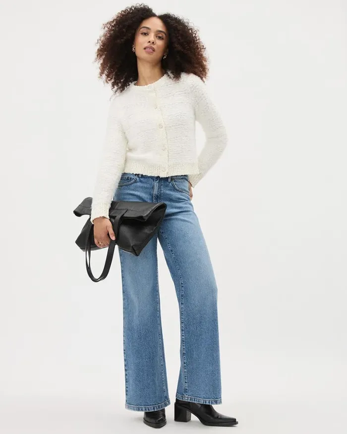 RWandCO Sweaters and Cardigans LongSleeve FeatherYarn Short Cardigan Snow White 8211 Women RWandCO Sweaters and Cardigans LongSleeve FeatherYarn Short Cardigan Snow White 8211 Women