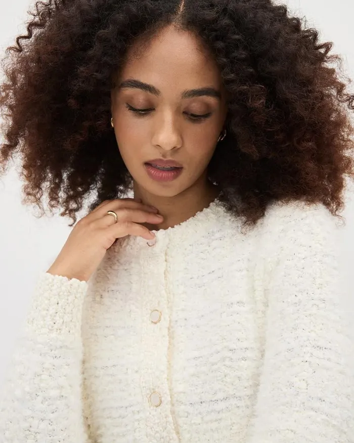 RWandCO Sweaters and Cardigans LongSleeve FeatherYarn Short Cardigan Snow White 8211 Women RWandCO Sweaters and Cardigans LongSleeve FeatherYarn Short Cardigan Snow White 8211 Women