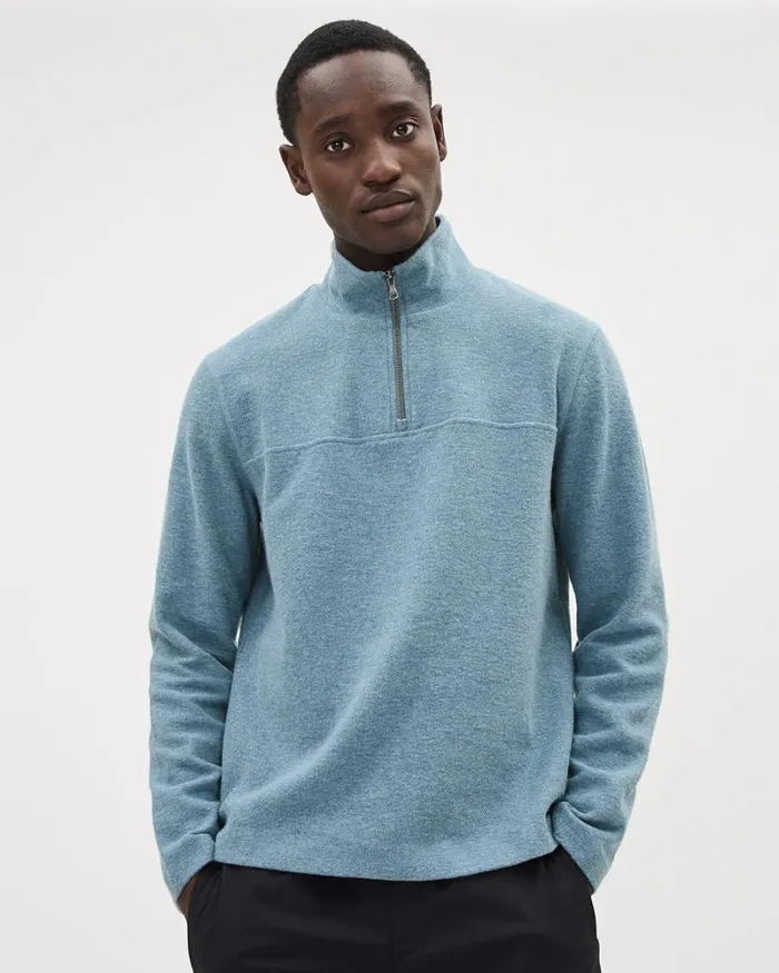 RWandCO Sweatshirts and Hoodies Brushed Waffle HalfZip MockNeck Sweater Heather Windblue 8211 Men