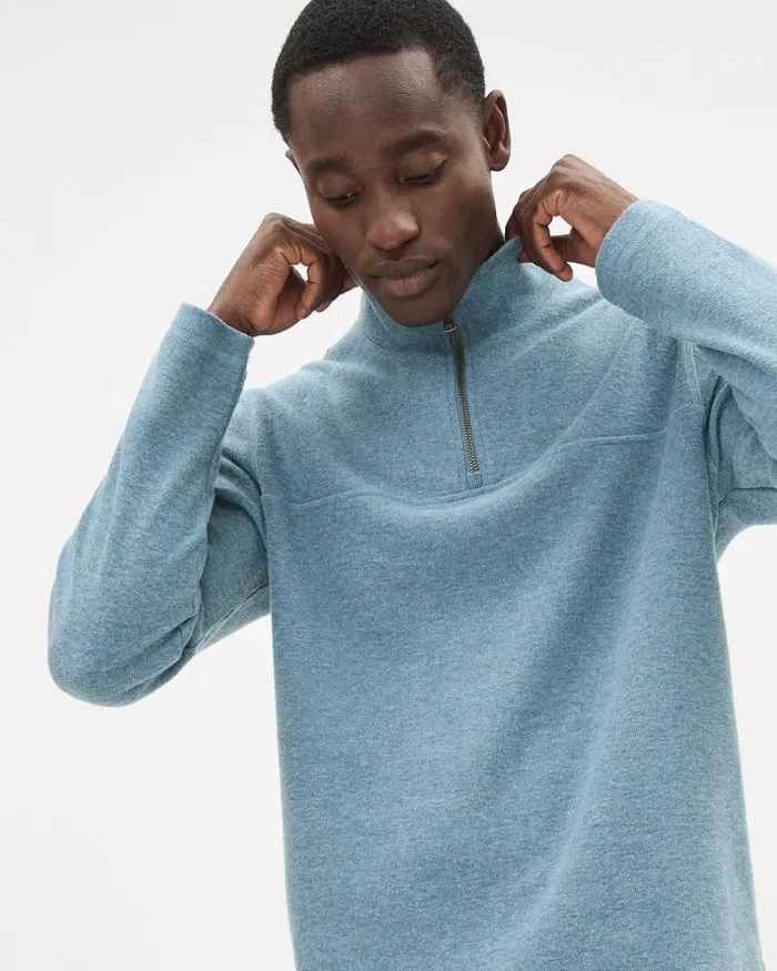 RWandCO Sweatshirts and Hoodies Brushed Waffle HalfZip MockNeck Sweater Heather Windblue 8211 Men