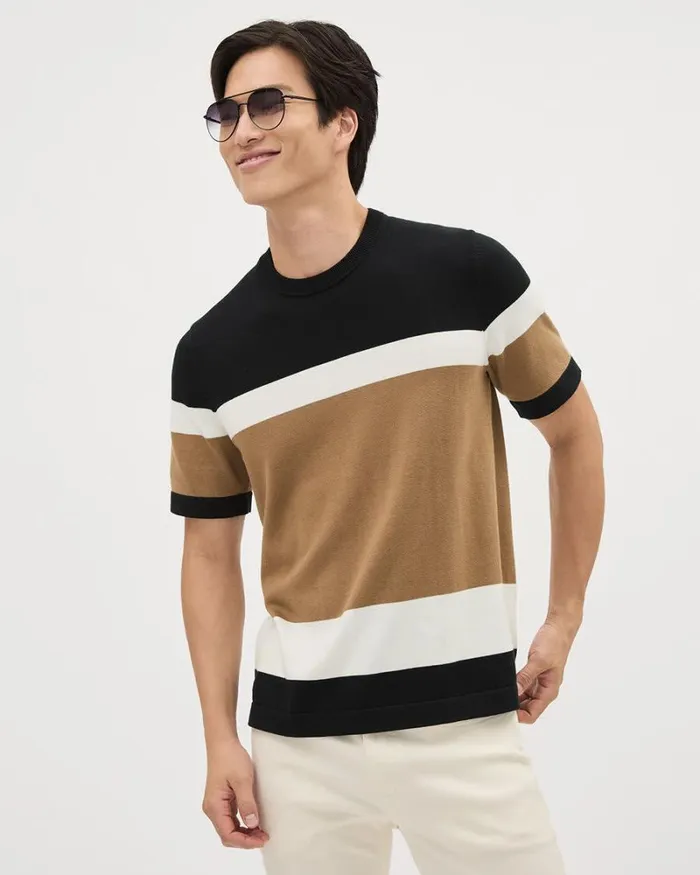 RWandCO TShirts ColourBlock ShortSleeve CrewNeck Sweater Black 8211 Men