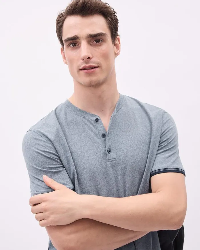 RWandCO TShirts Solid ShortSleeve Tee With Henley Neckline Ensign Blue 8211 8211 Men RWandCO TShirts Solid ShortSleeve Tee With Henley Neckline Ensign Blue 8211 8211 Men