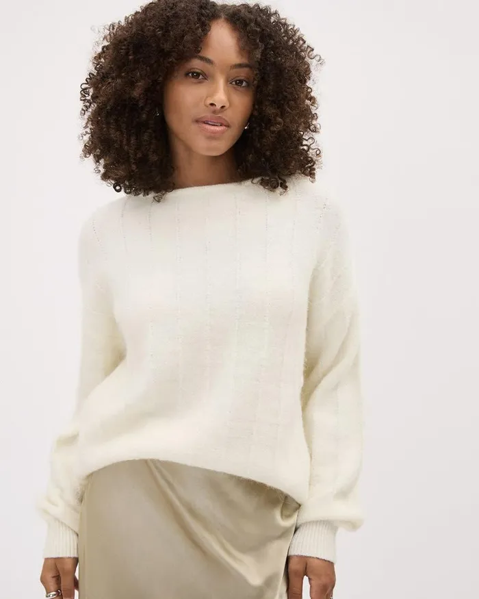 RWandCO Tops LongSleeve CrewNeck AlpacaBlend Sweater Snow White 8211 Women