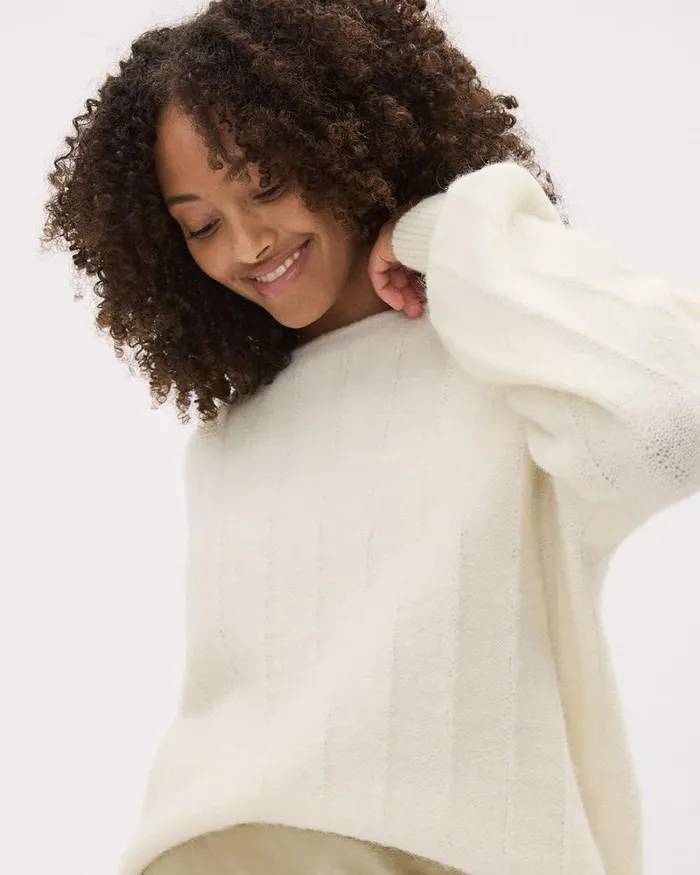 RWandCO Tops LongSleeve CrewNeck AlpacaBlend Sweater Snow White 8211 Women RWandCO Tops LongSleeve CrewNeck AlpacaBlend Sweater Snow White 8211 Women