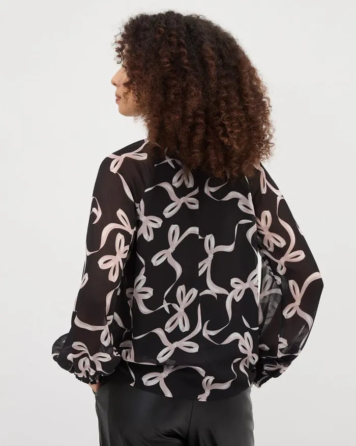 RWandCO Tops LongSleeve MockNeck Chiffon Blouse Black Ground Bow Multi 8211 Women RWandCO Tops LongSleeve MockNeck Chiffon Blouse Black Ground Bow Multi 8211 Women