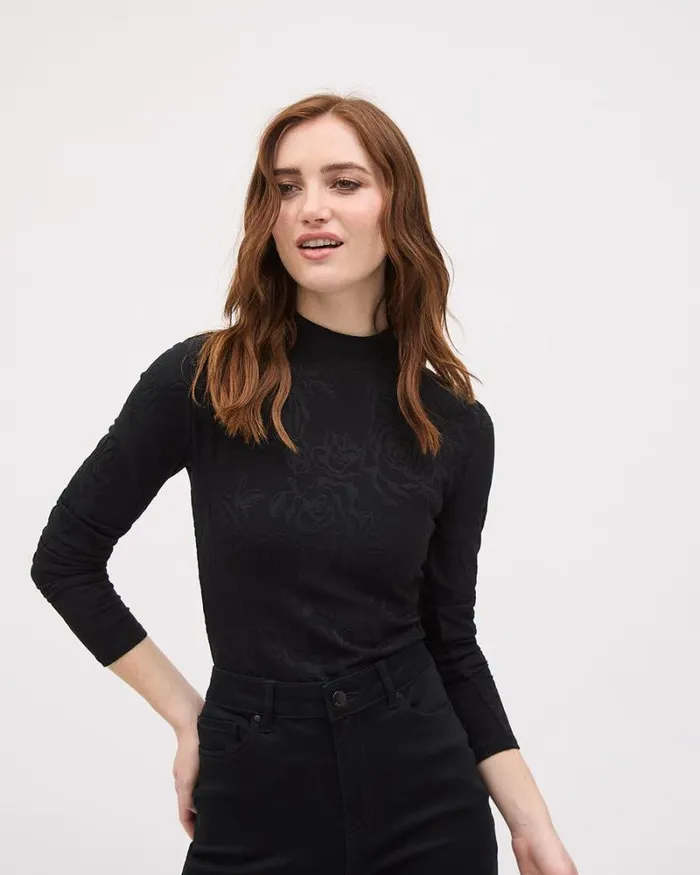 RWandCO Tops LongSleeve MockNeck Top Black 8211 Women