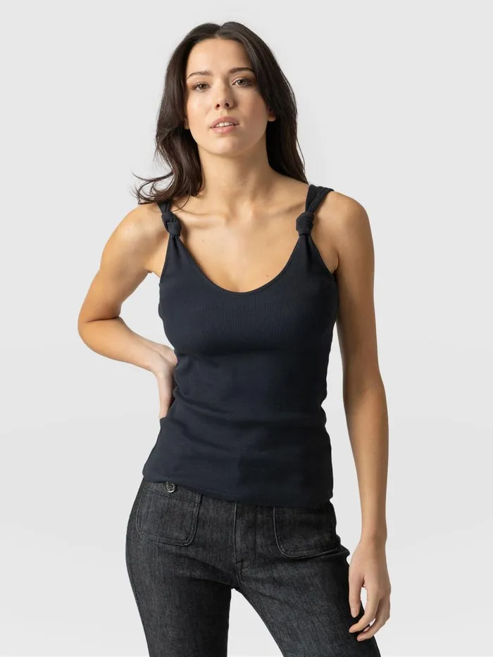 Saint And Sofia Casual Tops Women Knot Vest Rib 8211 Navy Navy