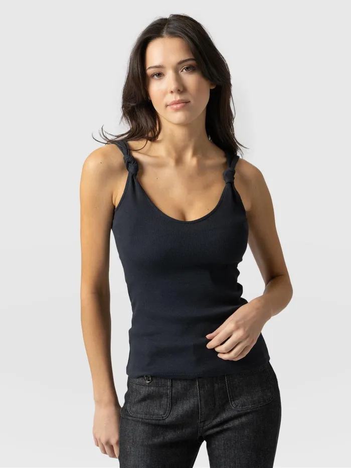 Saint And Sofia Casual Tops Women Knot Vest Rib 8211 Navy Navy