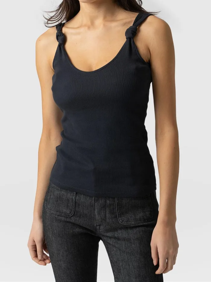 Saint And Sofia Casual Tops Women Knot Vest Rib 8211 Navy Navy