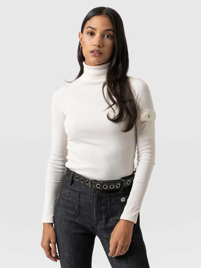 Saint And Sofia Casual Tops Women Pocket Turtle Neck 8211 Cream Cream