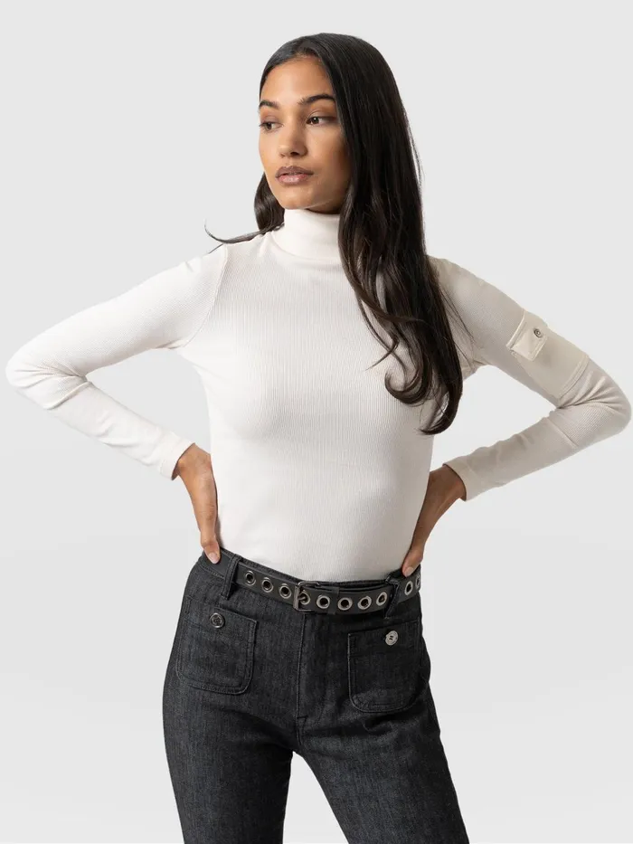 Saint And Sofia Casual Tops Women Pocket Turtle Neck 8211 Cream Cream