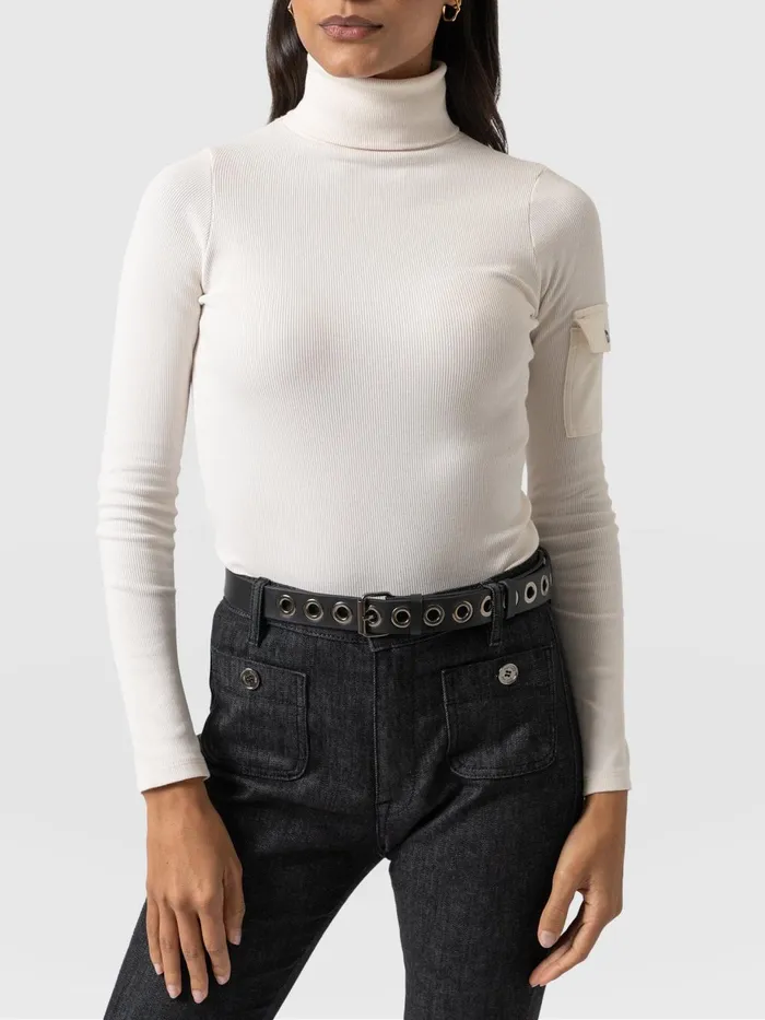 Saint And Sofia Casual Tops Women Pocket Turtle Neck 8211 Cream Cream