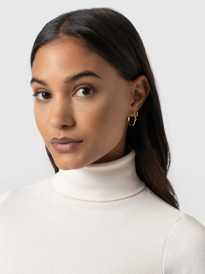 Saint And Sofia Casual Tops Women Pocket Turtle Neck 8211 Cream Cream