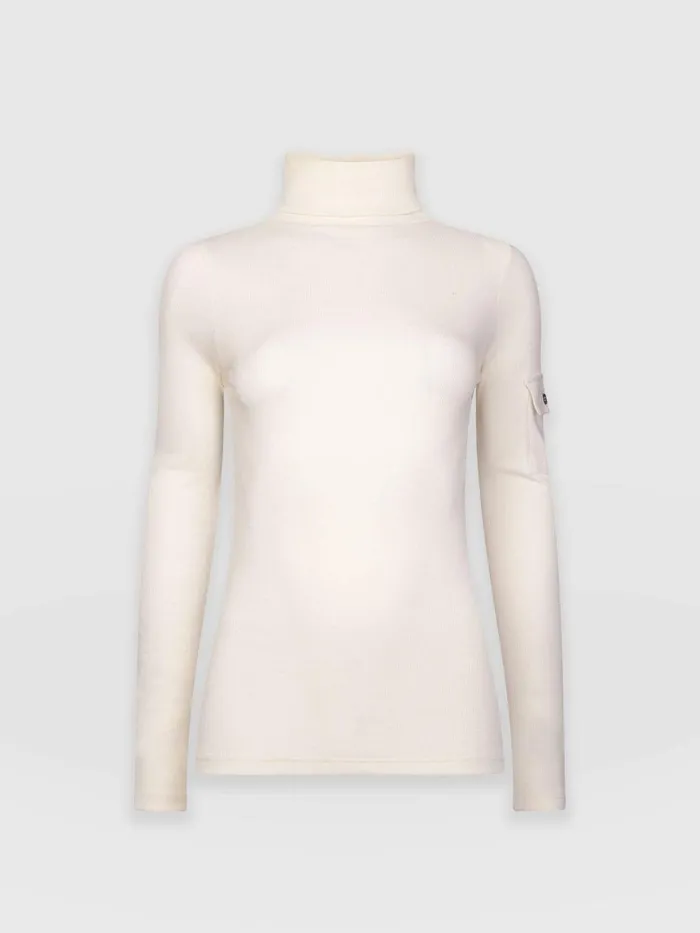 Saint And Sofia Casual Tops Women Pocket Turtle Neck 8211 Cream Cream
