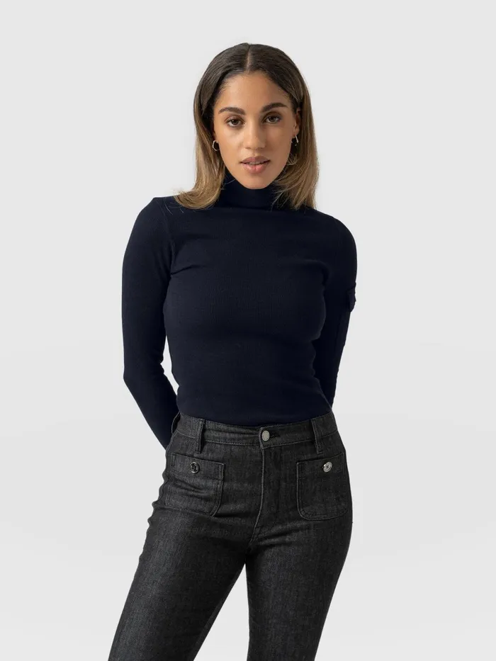 Saint And Sofia Casual Tops Women Pocket Turtle Neck 8211 Navy Navy