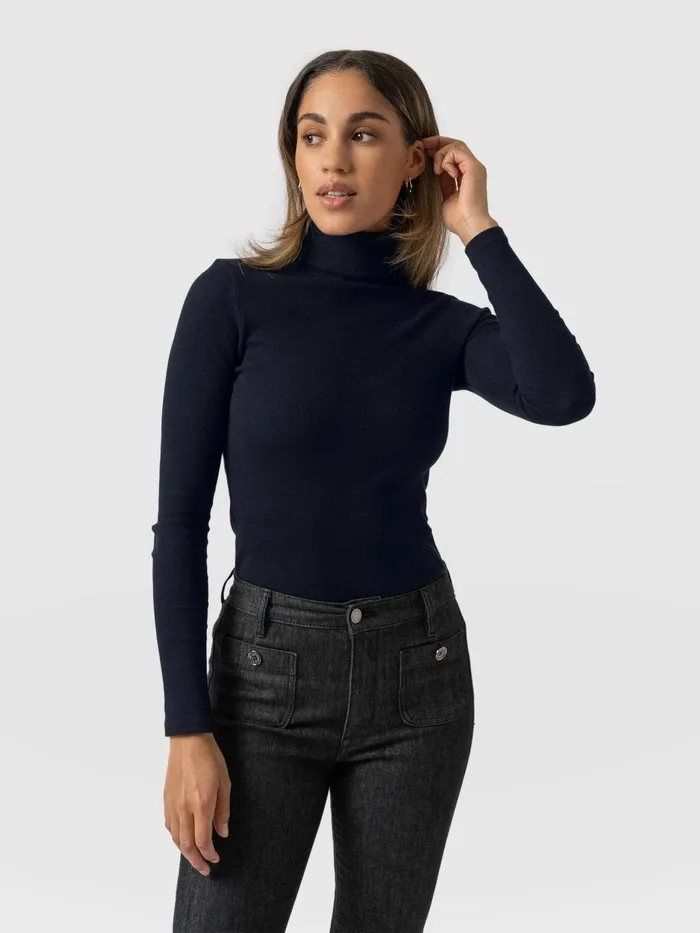 Saint And Sofia Casual Tops Women Pocket Turtle Neck 8211 Navy Navy