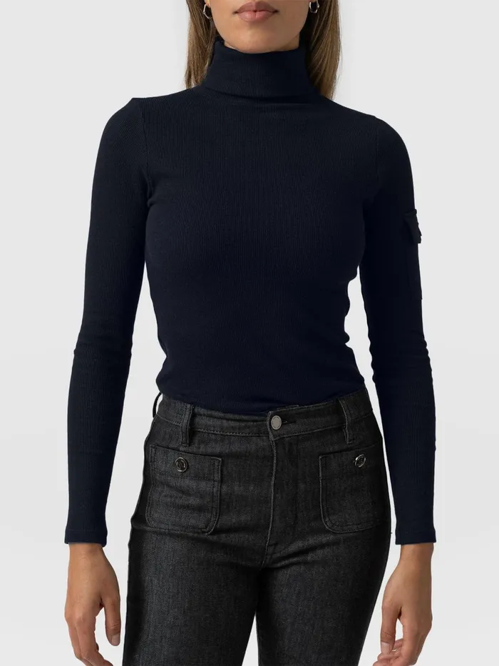 Saint And Sofia Casual Tops Women Pocket Turtle Neck 8211 Navy Navy