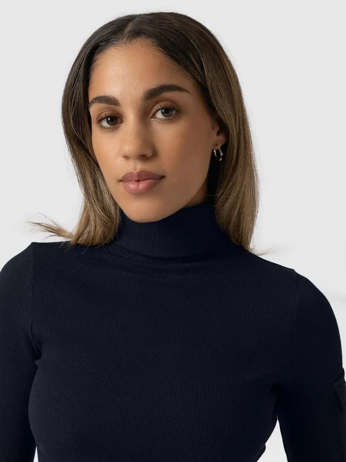 Saint And Sofia Casual Tops Women Pocket Turtle Neck 8211 Navy Navy