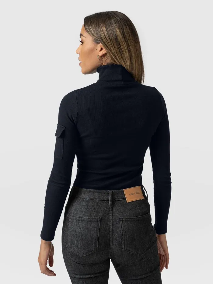 Saint And Sofia Casual Tops Women Pocket Turtle Neck 8211 Navy Navy